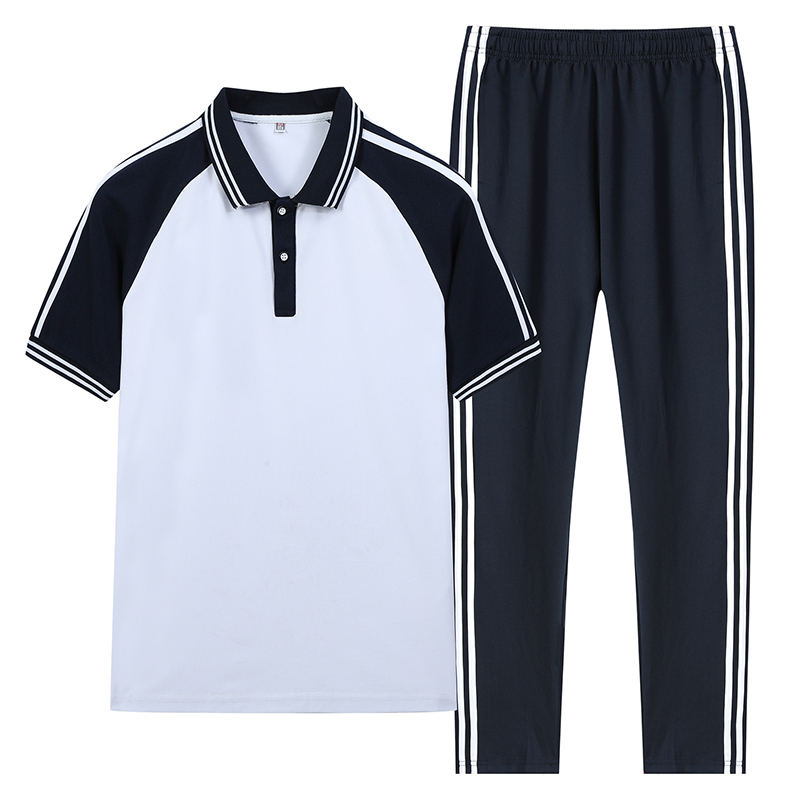 2030学生校服 聚酯纤维/氨纶 短袖天蓝/白/墨绿/深蓝 长裤黑 120-190