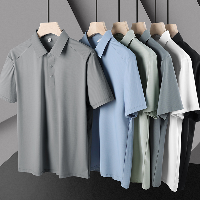 HK2528冰丝POLO衫 77锦纶23氨纶 黑/月白/中灰/春青/石绿/羽扇蓝 L-5XL